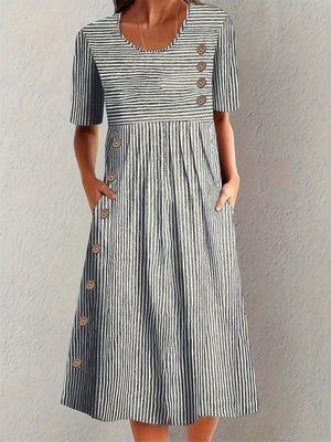 Women’s Striped Button-Detail Midi Dress