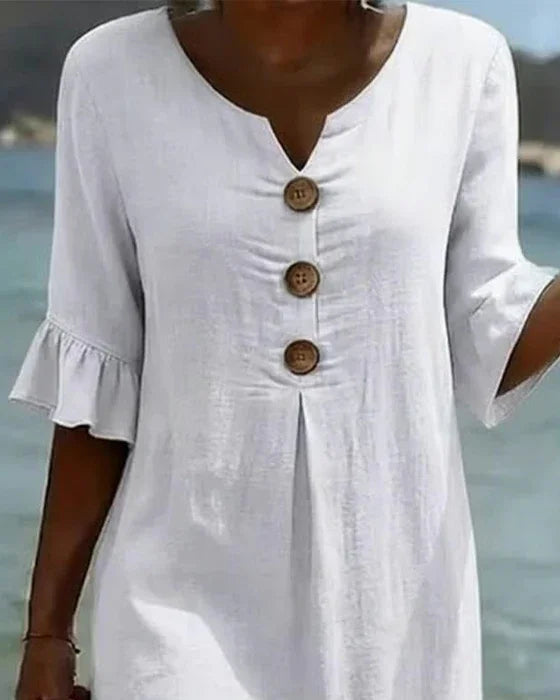 Women's Short Casual Midi Dress with Ruffled Sleeves