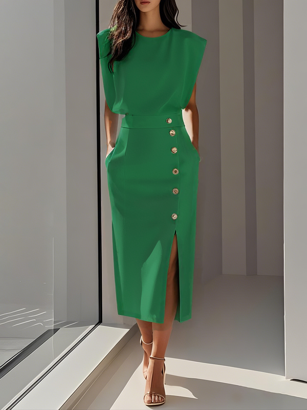 Women’s Sleeveless Elegant Side Slit Midi Dress