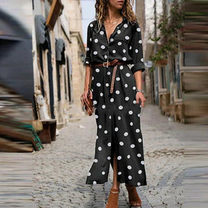 Vestido midi de mujer de manga larga con lunares