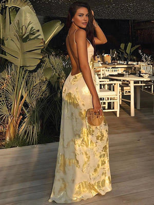 Vestido largo de satén para mujer con estampado floral