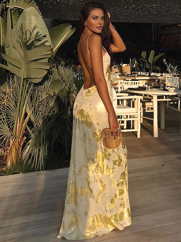 Vestido largo de satén para mujer con estampado floral