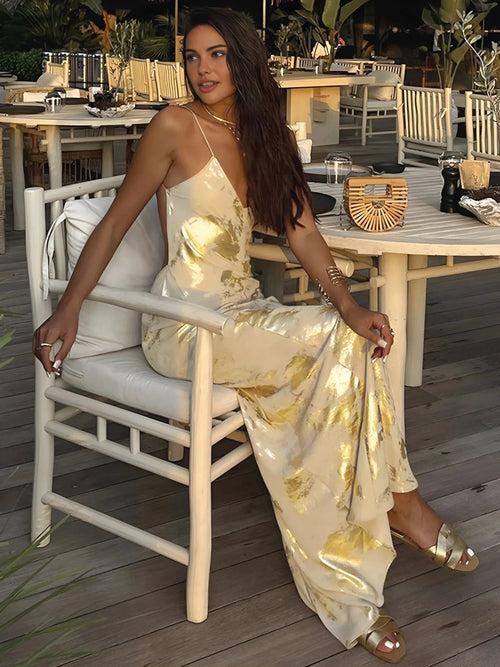 Vestido largo de satén para mujer con estampado floral