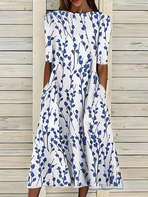 Women's Coastal Floral A-Line Midi Dress