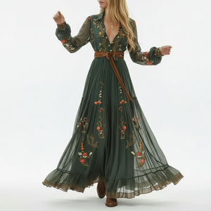 Women’s Floral Maxi Dress with Deep V Neck and Flowy Boho Inspired Silhouette