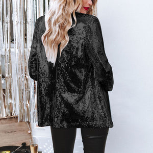 Blazer de lentejuelas para mujer con abertura frontal para un estilo glamuroso