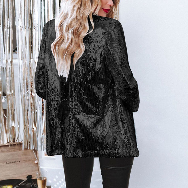 Blazer de lentejuelas para mujer con abertura frontal para un estilo glamuroso