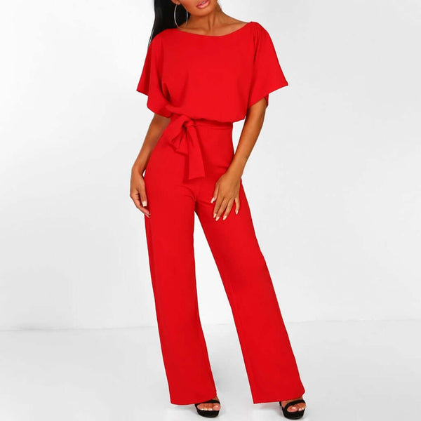 Mono elegante para mujer con cinturón y silueta de pierna ancha
