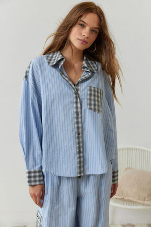 Women's Plaid Contrast Button-Up Pajama Set