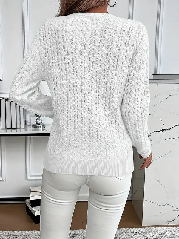 Women's Cable Knit Sweater with Relaxed Fit