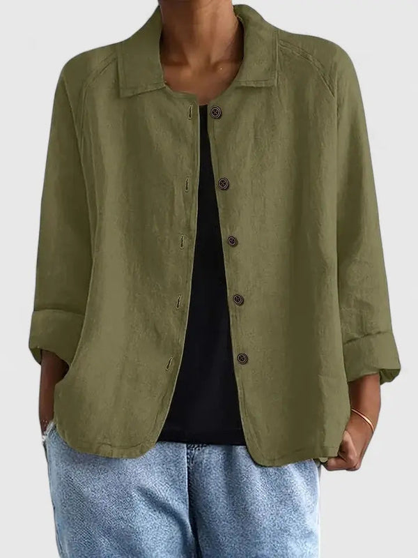 Women's Relaxed Button-Down Blouse with Collared Neckline
