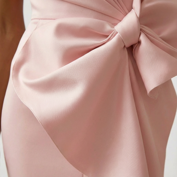 Women's Boat Neck Bodycon Midi Dress with Bow Knot Detail