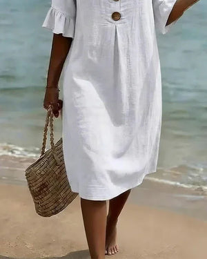 Women's Short Casual Midi Dress with Ruffled Sleeves