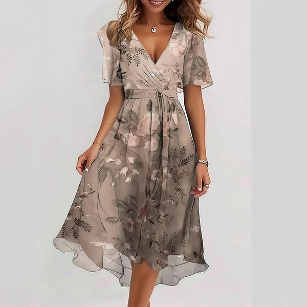 Women’s Elegant Floral Wrap Midi Dress