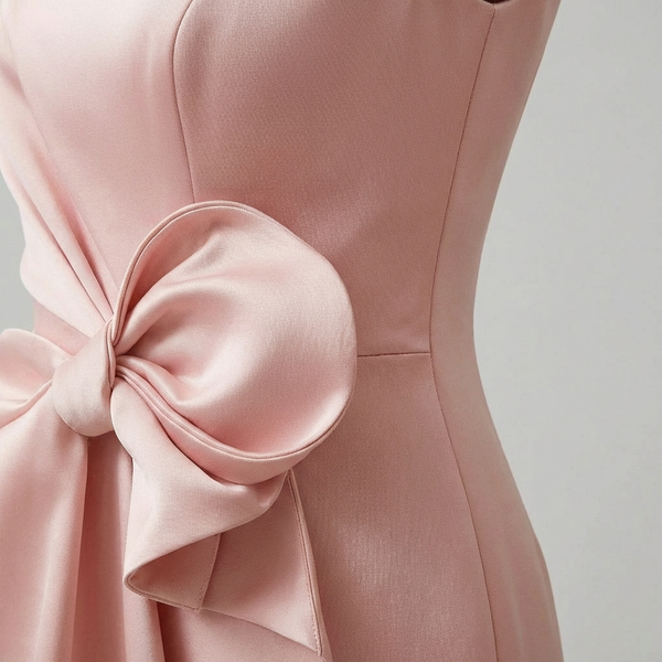 Women's Boat Neck Bodycon Midi Dress with Bow Knot Detail