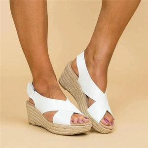 Sandalias de cuña con plataforma de alpargata y puntera abierta para mujer