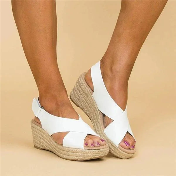 Sandalias de cuña con plataforma de alpargata y puntera abierta para mujer