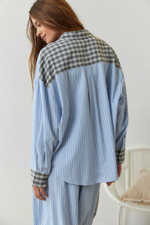 Women's Plaid Contrast Button-Up Pajama Set