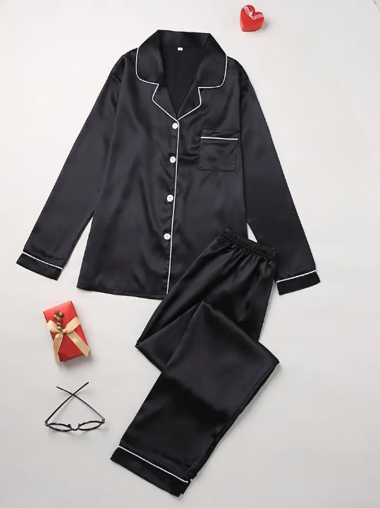 Conjunto de pijama de dos piezas de seda lujoso - comodidad casual