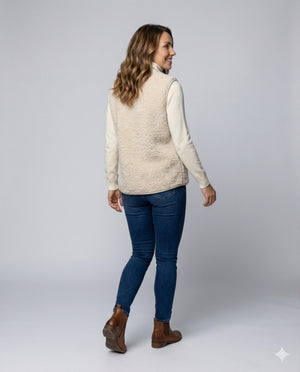 Women's Cosy Teddy Fleece Button-Front Vest with Front Pocket