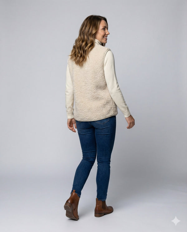 Women's Cosy Teddy Fleece Button-Front Vest with Front Pocket