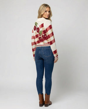Women's Cherry Print Button-Front Cropped Cardigan