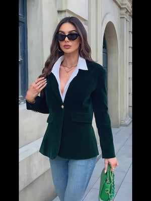 Velvet Blazer Tailored Single-Button Coat for Women
