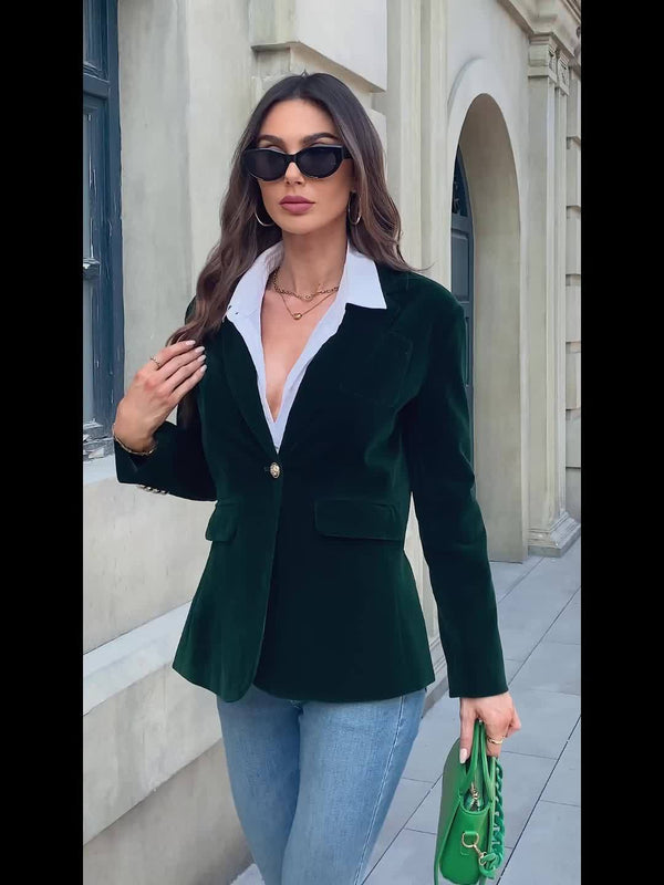 Velvet Blazer Tailored Single-Button Coat for Women