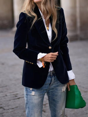 Velvet Blazer Tailored Single-Button Coat for Women
