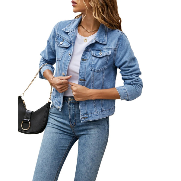 Classic Button-Up Cropped Denim Jacket