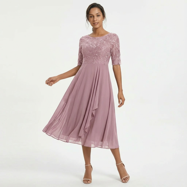 Women's Lace Midi Dress with Half-Sleeves