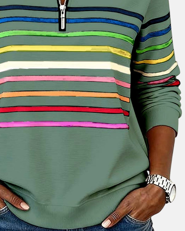 Rainbow Striped Quarter-Zip Sweatshirt
