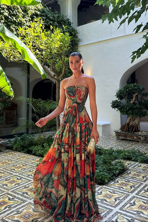 Women’s Strapless Printed Summer Evening Maxi Dress