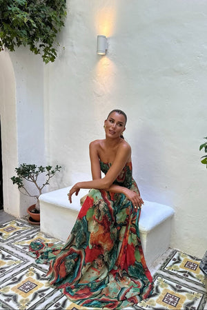 Women’s Strapless Printed Summer Evening Maxi Dress