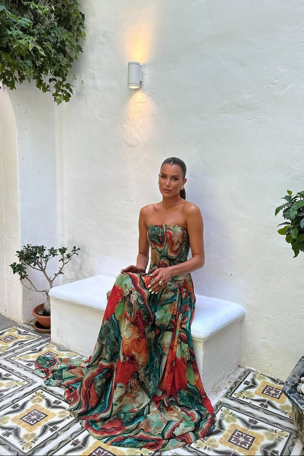 Women’s Strapless Printed Summer Evening Maxi Dress