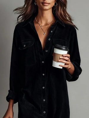 Women's Corduroy Button-Front Shirt Midi Dress