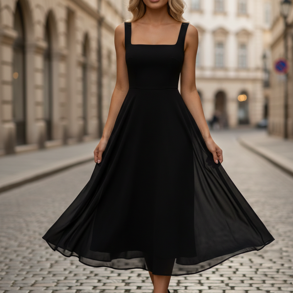 Vestido midi blanco de mujer con escote cuadrado
