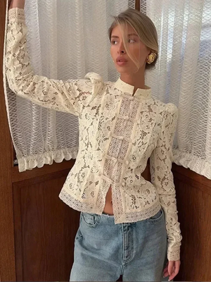 Elegant Lace Puff Sleeve Blouse for Women