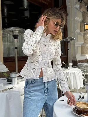 Elegant Lace Puff Sleeve Blouse for Women
