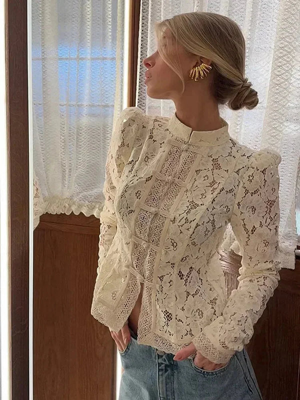 Elegant Lace Puff Sleeve Blouse for Women