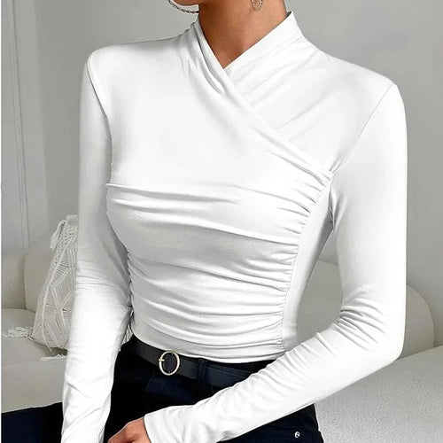 Elegant Ruched Cross Neck Long Sleeve Top for Women
