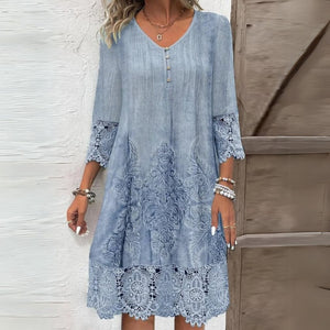 Women’s Vintage Lace Trim Relaxed Fit Midi Dress
