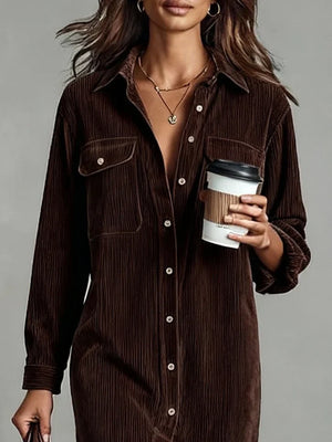 Women's Corduroy Button-Front Shirt Midi Dress