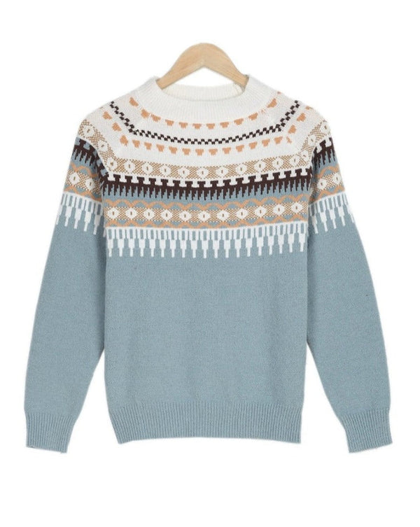 Women’s Fair Isle Style Knit Sweater with Relaxed Fit