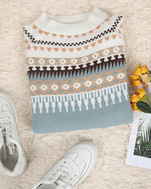 Women’s Fair Isle Style Knit Sweater with Relaxed Fit