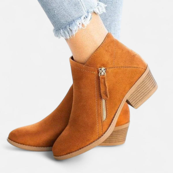 Casual Block Heel Side Zip Ankle Boots