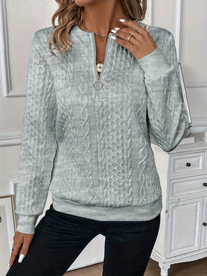 Women’s Zip-Up Knit Sweater with Stand Collar