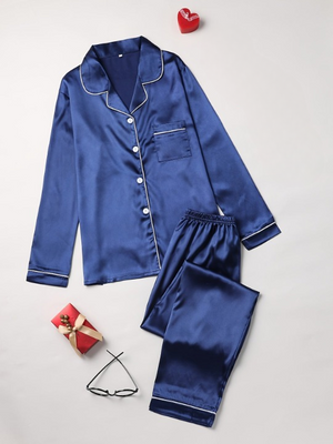 Conjunto de pijama de dos piezas de seda lujoso - comodidad casual