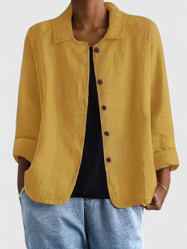 Women's Relaxed Button-Down Blouse with Collared Neckline