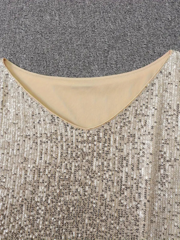 Women’s Off-Shoulder Sequin Mini Dress with Batwing Sleeves